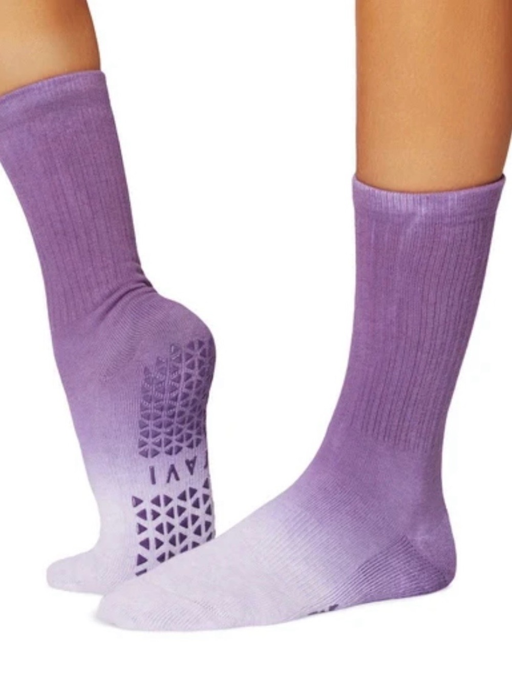 NEW Kai TAVI Noir Non-Slip Grip Purple Ombre Crew Socks Medium
